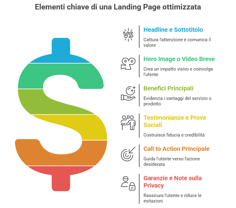Infografica sugli elementi chiave della landing page